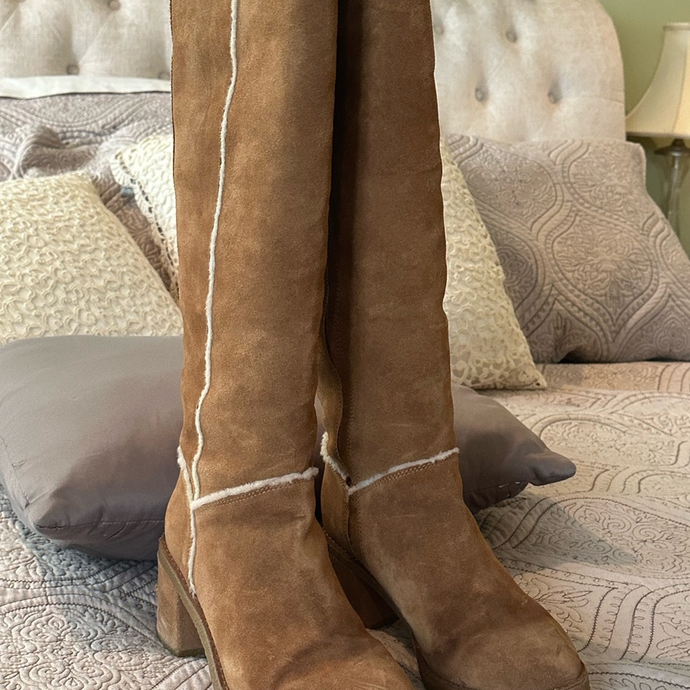 UGG Chestnut Suede Tall Heeled Boots